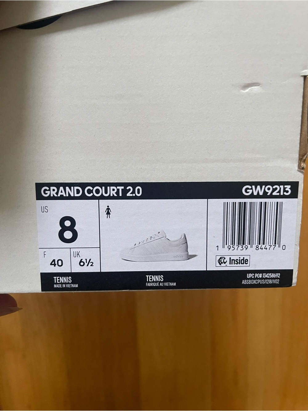 adidas Grand Court 2.0 White Sneakers with Subtle Embossed Logo - Picture 3 of 3